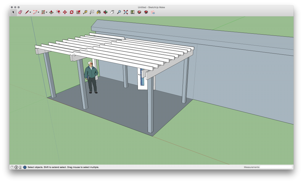 A mock-up of the pergola via Google Sketchup (click for full size).
